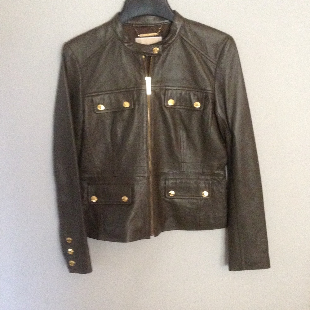 MICHAEL KORS OLIVE LEATHER JACKET-NWT!